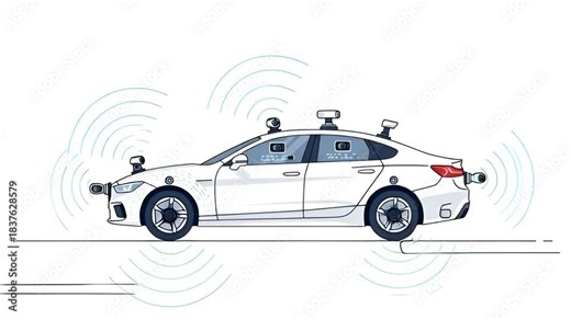 Autonomous vehicle technology, self-driving cars on the road with lidar sensor technology, smart