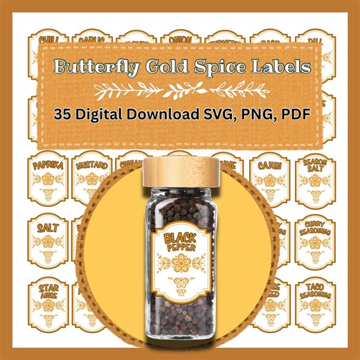 Butterfly Gold Spice Labels, Vintage Pyrex SVG, Retro 70s Corelle Pantry Stickers, Harvest Yellow Kitchen Decal, Digital Download - Etsy
