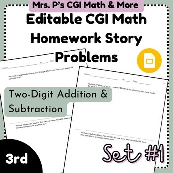 Editable CGI Math Story Problem Homework Set 1 - Two-Digit Addition/Subtraction