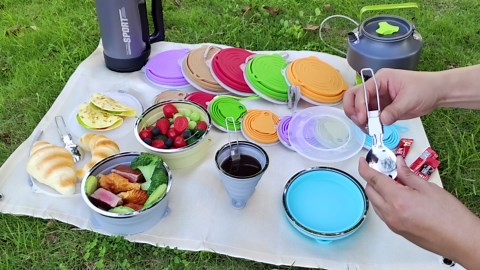 Mess Kit for Camping Silicone Collapsible Bowl and Stainless Steel Spoon for Backpacking Outdoor Hiking Traveling and Picnic