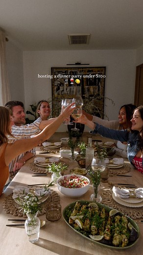 Morgan Yates on Instagram: "Summer dinner party under $100 🍴🍋 Here’s a Greek-inspired menu for 6 (or more, it’s family-style!), including dessert + wine + florals that comes out to ~16/person. I hope this gives you some achievable dinner party inspo & saves you some $$ the next time you’re hosting 🫶🏼 Recipes will be saved to my story highlights! #dinnerparty #dinnerpartyideas #dinnerpartygoals #dinnerpartydecor #dinnerrecipes #hosting #dinnermenu #hostingonabudget"