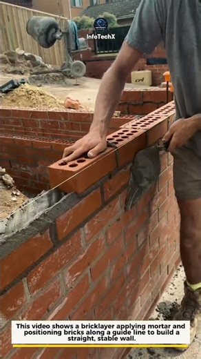 Perfect Bricklaying Technique for Strong Walls #MasonrySkill #Brickwork #Construction