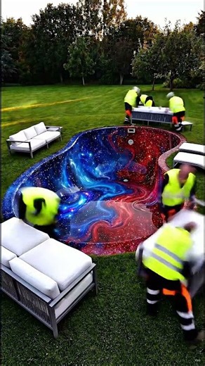 I poured a galaxy into my swimming pool #pool #transformation #diy