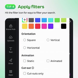 Elements are sometimes the magic you need to elevate your designs. Here are some of our favorite tips to help you find the perfect element every time: 1) Search by phrase 2) Specify words 3) Exclude words 4) Apply filters | Canva