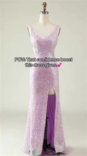 V Neck Lilac Sequins Long Prom Dress - Luulla.com 💕 #promdress #prom2026 #partywear #eveningdress #foryou