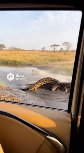 A Giant Python Appeared in the Water