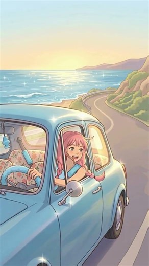 Drive to the Beach 🌸 Ghibli-Inspired Relaxing Day #ghibli #ghibli #solotravel #beachvibes #cozyasmr