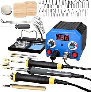 LH55-3-3 Wood Burner kit Wood Burning Tool Pen 200~750℃, Wood Burning kit with Digital Thermometer Temperature Adjustable Temperature 3 pyrographic Wood Burning pens 37 Wood Burning Pen Tips