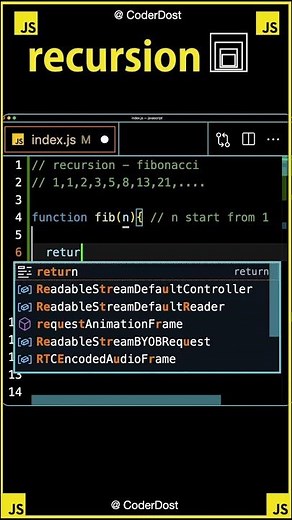 Fibonacci in javascript with recursion #javascript #shorts #hindi