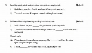 7. Combine each set of sentences into one sentence as directed ... | Filo