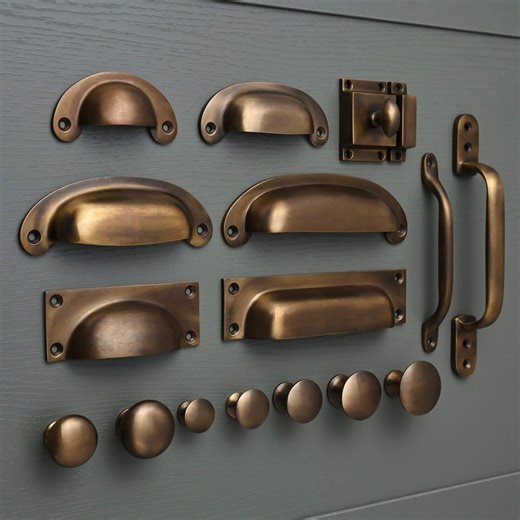 Aged Brass Cabinet Handles & Knobs | Solid Kitchen Cupboard Pulls English Shaker - Etsy