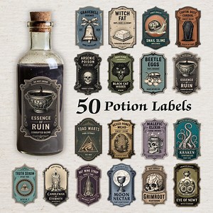 Wizard Potion Labels – 50 Vintage Apothecary Stickers, Printable Halloween Decor, Witchcraft (digital Download) - Etsy