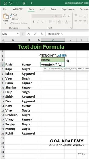 🔹 Text Join Formula (Excel) #excelformulatricks #excel #textjoin #ytshorts