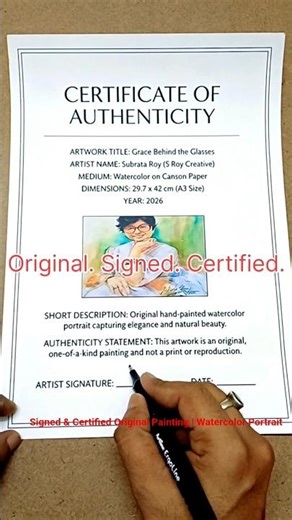 Signed & Certified Original Painting | Watercolor Portrait #shorts