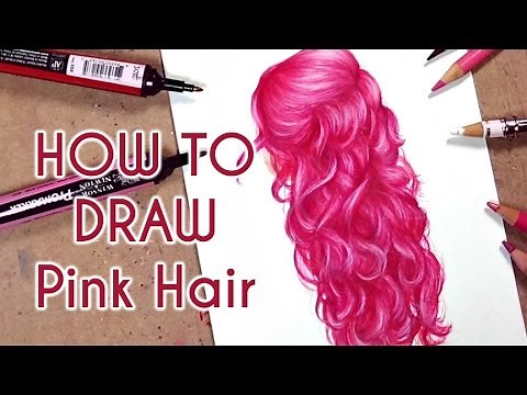 How To Draw Pink Hair With Markers & Coloured Pencil