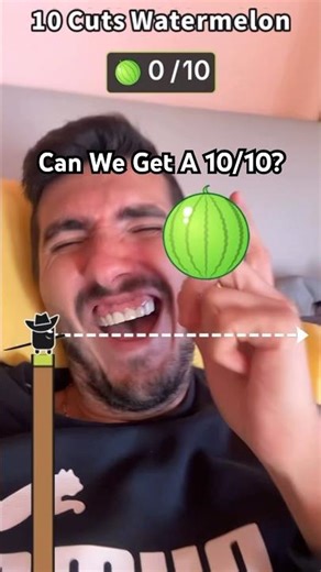 Shrinking Watermelon Challenge⬇️🍉 Can We Hit 10 Cuts?💀 #shorts #watermelon #funny #gamefilter