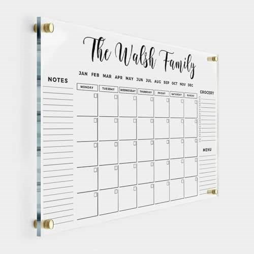 FAMILY NAME CALENDAR Personalized Acrylic Wall Calendar - Personalized Calendar 2026, Horizontal Wall Calendar, Monthly and Weekly Calendar, Housewarming Gift, Goals, To Do