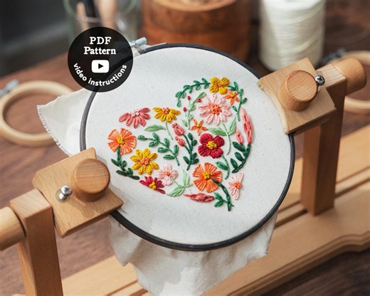 Heart Pattern Pdf | Hand Embroidery | Instant Download | Hand Embroidery Hoop 6” & 7” | How To Embroidery Video Instructions