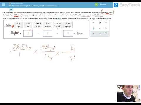 Word problem involving U S Customary length conversions using dimensional analysis