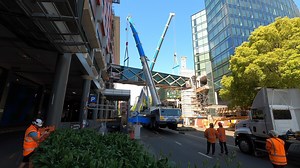 2.2K views · 71 reactions | Check out this time laps of the air bridge installation across Hobson Street, Auckland, earlier today.  The air bridge is a key milestone in the construction of the NZICC connecting the convention space and Horizon Hotel with the SkyCity precinct. | SkyCity | Facebook