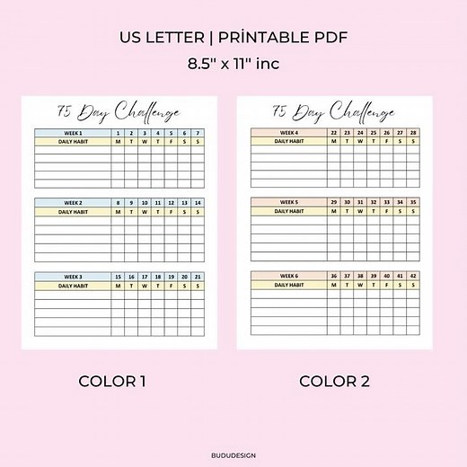 75 DAY CHALLENGE | 75 HARD CHALLENGE PRİNTABLE PDF US LETTER SİZE