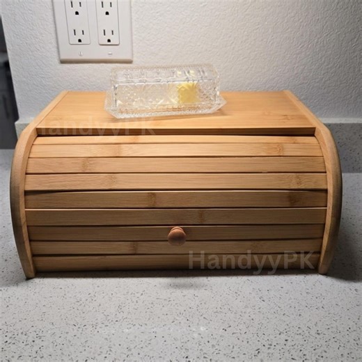 Natural Bamboo Bread Box for Kitchen Counter | Wooden Roll Top Bread Bin | Farmhouse Kitchen Food Storage Oraganizer | Rustic Bread Keeper - Etsy