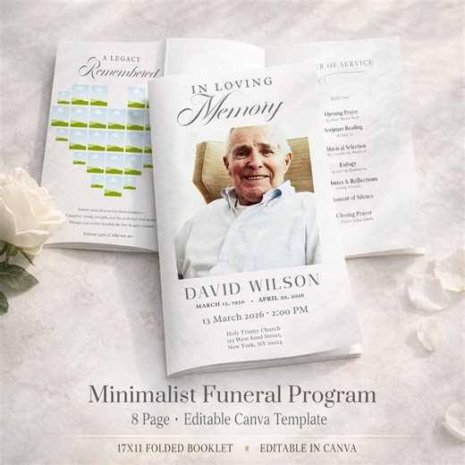 Minimalist Funeral Program Template Editable in Canva, Celebration of Life Booklet, Memorial Service Program, Obituary Template - Etsy