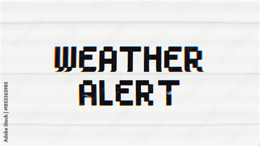 WEATHER ALERT pixelated text animation with glitch effect, 4K. Ideal for broadcasts, emergency warnings, and retro digital themes.