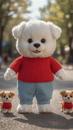 Cutest Plush Puppy Dancing in Red Sweater 🐶❤️ Adorable Toy Dog Fashion #Shorts