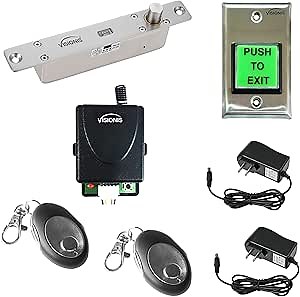Visionis FPC-5439 One Door Access Control System 2,200lbs Electric Drop Bolt Lock Fail Secure with Wireless Receiver and Remote Kit