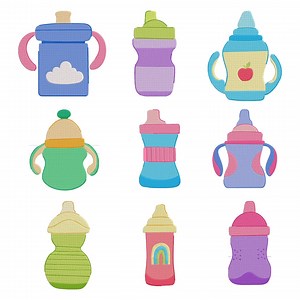 Baby Bottle Embroidery Design, Infant Sippy Cup Feeding Bottle Machine Embroidery File, 9 Design, 7 Size, Instant Download - Etsy