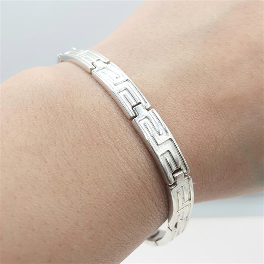 Vintage Sterling Silver Greek Key Pattern Bracelet Magnetic 18.5cm 26.86g Heavy Geometric Womens Jewelry Jewellery - Etsy Canada