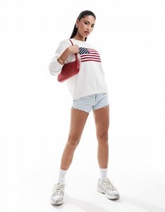 Hollister - Pull en maille avec drapeau des États-Unis - Blanc   | ASOS