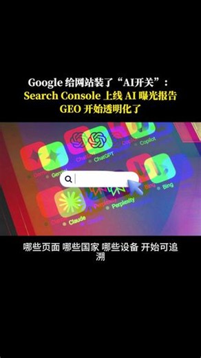 Google给网站装了“AI开关”:Search Console 上线AI曝光报告GEO开始透明化了。#GEO #AI搜索 #外贸出海 #数字资产 #EEAT #商业观察