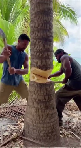 Two Men vs a Giant Palm Tree — Brutal Axe Battle! 🪓🌴