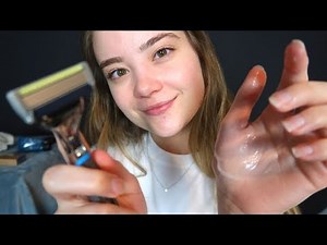 ASMR SLEEPY SHAVE & SCALP MASSAGE ROLEPLAY! Face Touching, Liquid Sounds, Tapping, Relaxing Whispers