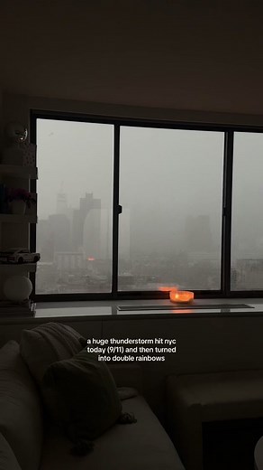 it went from thundering and pouring to the most vibrant double rainbow within minutes #nyc #newyorkcity #nycrainbow #nycapartment #september11 #twintowers911