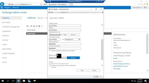 如何在Exchange Server 2016中创建用户邮箱和通讯组
