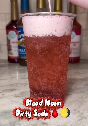 The moons gonna be red soon… 🩸🌖 Blood Moon Dirty Soda Sprite Zero Vanilla Frost pomegranate raspberry black cherry creamy finish. Deep red, bold cherry, smooth vanilla twist. #b#bloodmoond#dirtysodar#reddrinkd#drinktoksodarecipe @Sprite @Torani