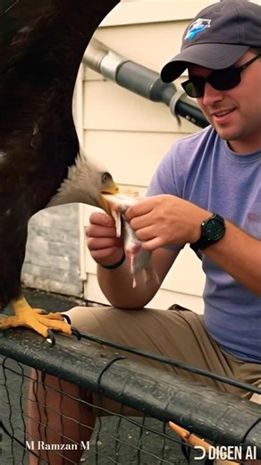 Fisherman Feeds a Bald Eagle 🦅 | Friendly Exchange for Fish (Viral Moment)#baldeagle #fish #shorts