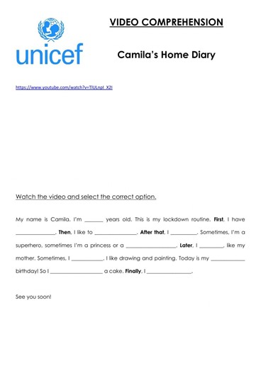 Video Comprehension - My Routine worksheet