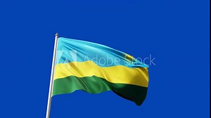 flag of rwanda on a blue screen, no background, transparent background, waving in the wind, national symbol of rwanda, african country, tall flagpole, video of a flag