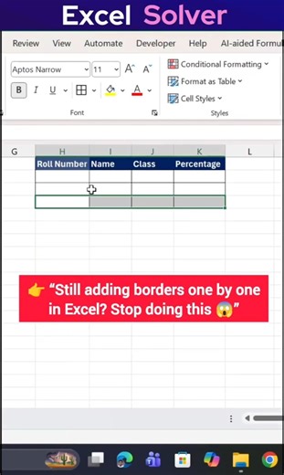 Stop Adding Borders Manually… Use This Smart Excel Trick 😱🔥 #youtubeshorts