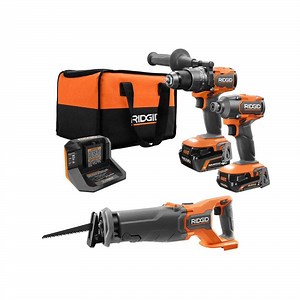 RIDGID 18V Brushless Cordless 2-Tool Combo Kit w/ Hammer Drill, Impact Driver, Batteries, Charger, Bag & Recip Saw R9208-R8647B