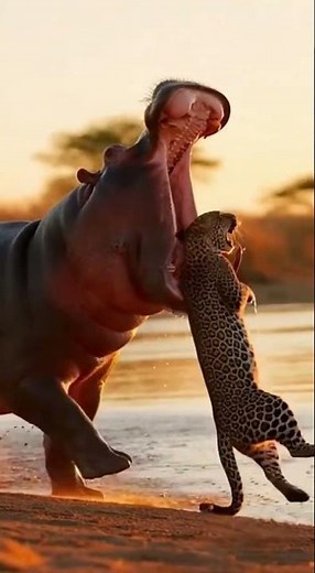 Hippo Smash a Leopard in Seconds-When a Leopard Picks the Wrong Opponent — Hippo Strikes Back