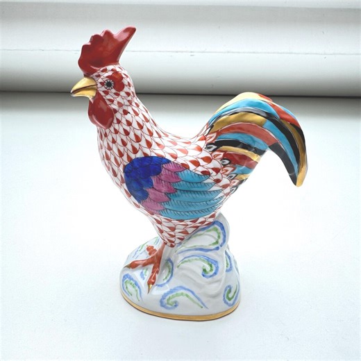 Herend Hungary Handpainted Porcelain Rooster Figurine 5032 Fish Scale Pattern Vintage Hungarian Hand Painted Cockerel - Etsy