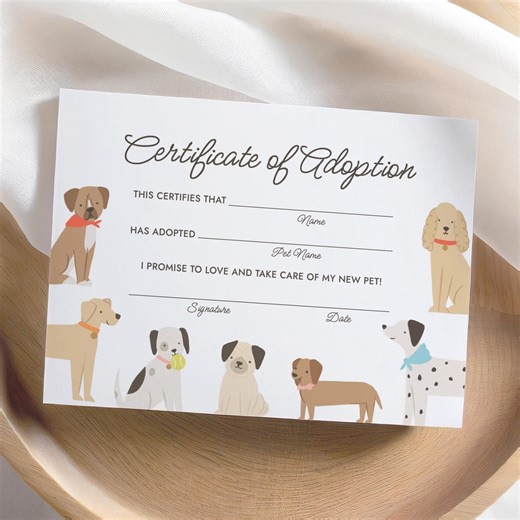 Editable Puppy Adoption Certificate Template, Printable Dog Birthday Adoption Certificate and Sign, DIGITAL DOWNLOAD - Etsy