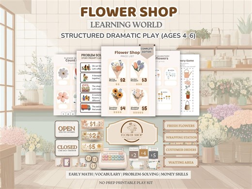 Flower Shop Dramatic Play Printables for Preschool | Complete Learning World Ages 4–6 | Soft Pastel PDF - Etsy
