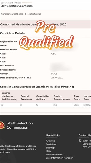 SSC CGL Prelims 2025 Qualified || Score Card Out || CGL cut off 2025