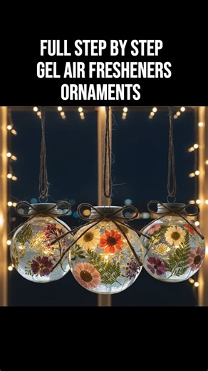 Gel Air Freshener Ornaments You’ll Need: 1 cup water (divided) 1 packet unflavored gelatin (about 1 tablespoon) 1 tablespoon salt (prevents mold) 10–15 drops essential oil (your choice — lavender, rose, citrus, etc.) A few drops of liquid food coloring (optional) Dried or artificial flower petals (small enough to fit in the ornaments) Clear fillable ornaments or small glass jars Ribbon or twine for hanging Instructions: 1. Prepare the Gel Base: Pour ½ cup of water into a small saucepan and heat 